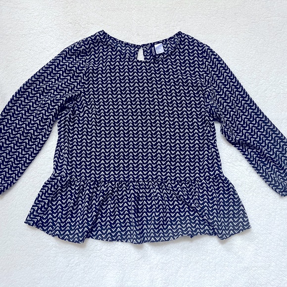 Peplum Navy and White Blouse with Aztec Inspired Print - Picture 1 of 6
